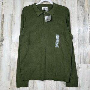 NEW Sweater Men’s M Medium Large‎ Pullover 1/4 Button Top Green